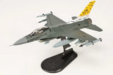 Hobby Master F-16C 1/72 scale model fighter jet on black display base, tiger tail