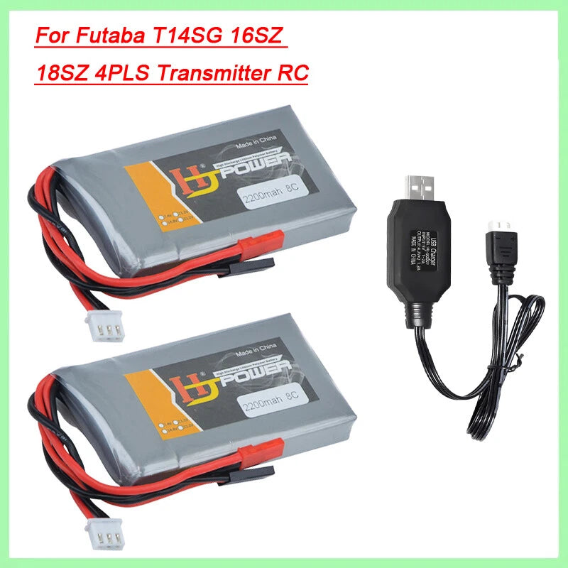 7.4V 2200mAh 8C Lipo Battery JR plug for Futaba T14SG 16SZ 18SZ 4PLS Transmitter