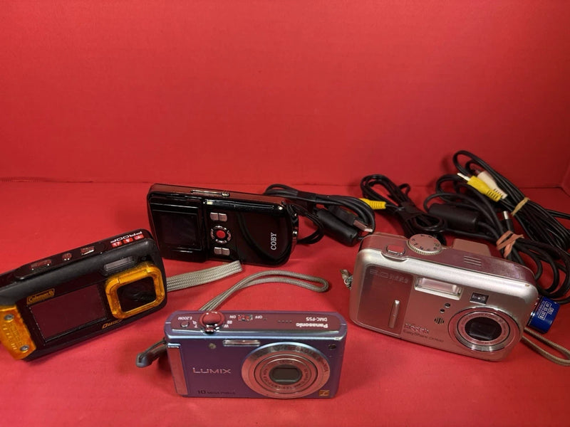 Lot Of 4 Cameras For Parts Or Need New Batteries Panasonic LUMIX & Others As Is