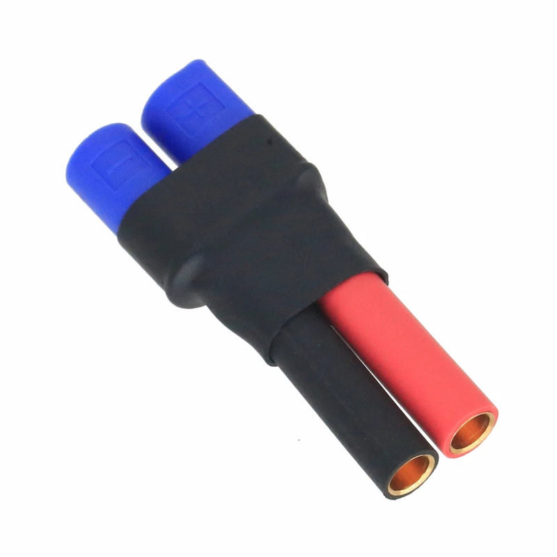 RC battery adapter, dual banana bullet connectors with red tips and blue plugs