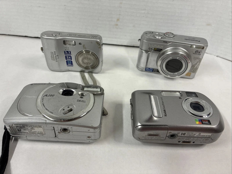 Lot of 4 Digital Cameras Kodak, Fujifilm, Nikon And Lumix AS IS Parts or Repair