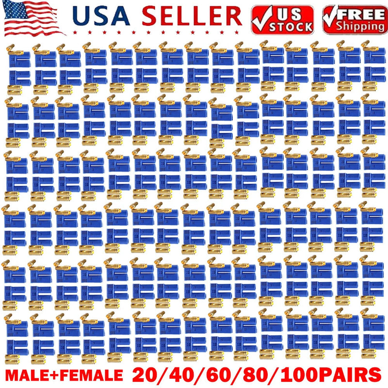 EC5 connector plugs, male & female pair set, blue housings, gold contacts (20/40/60/80/100)