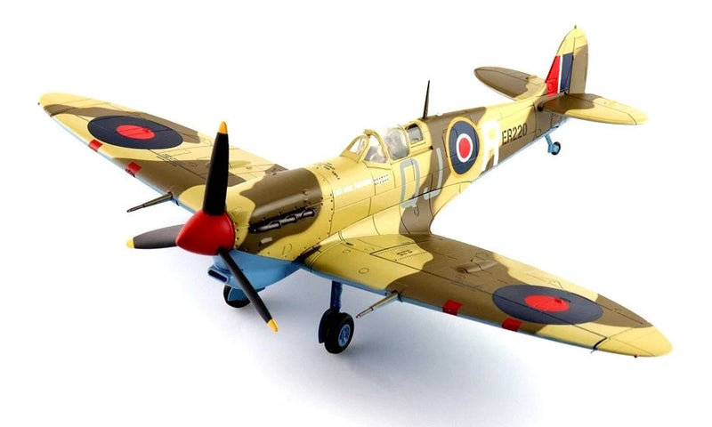 1:48 Spitfire Mk. Vb model fighter plane in tan tropical camo with RAF roundels