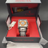 Invicta Jason Taylor stainless watch with silver case, orange dial, black mesh strap