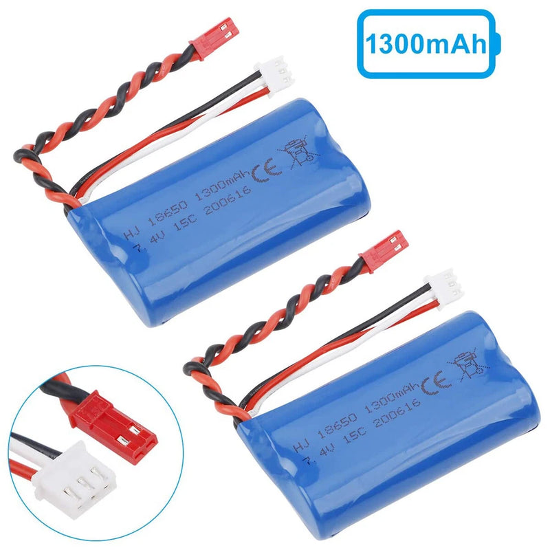 2PCS 7.4V 2S 1300mAh 15C Li-ion Batteries JST PH2.0 Plug with Charger for RC Car