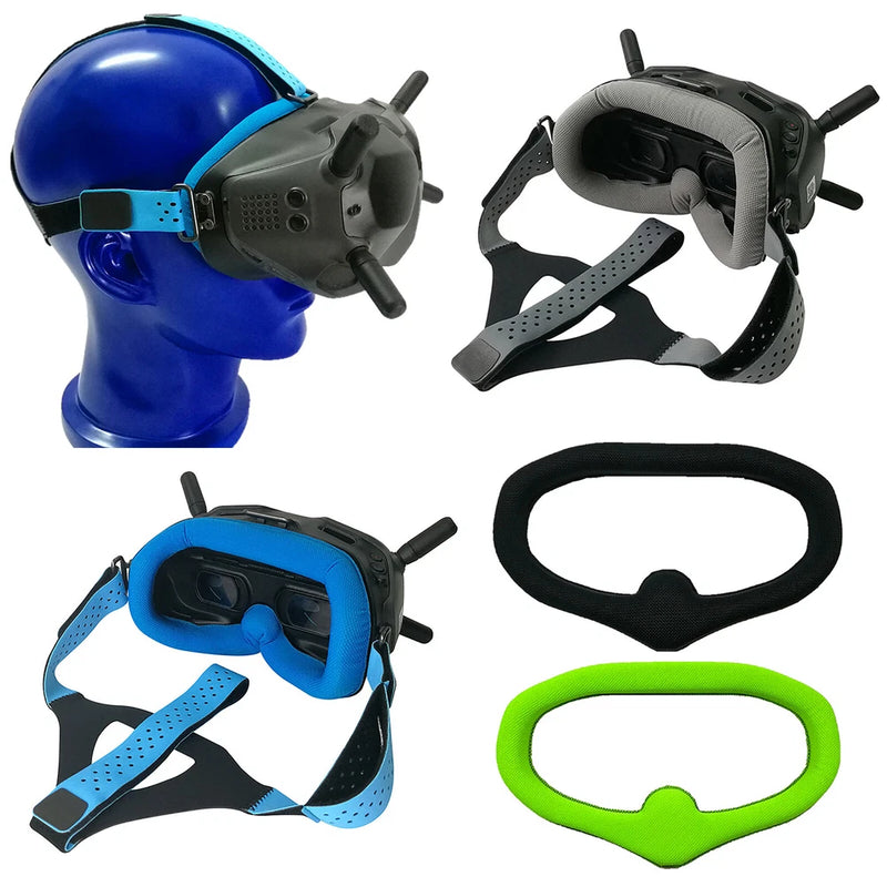 Blue eye face mask cover with black headband straps for FPV goggles