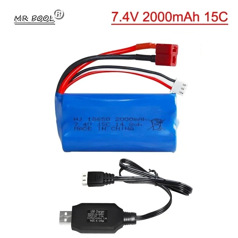 1PC 2s Lipo Rechargeable Battery 7.4V 2000mAh T Plug with USB Charger for RC Car
