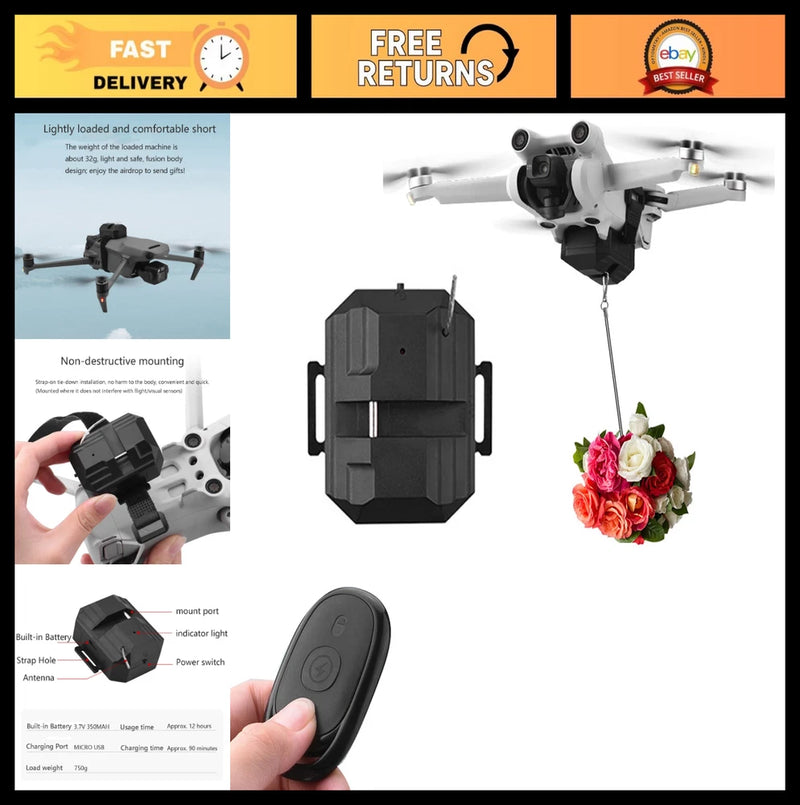 Airdrop System for DJI Mini Drones - Payload Dropper for Fishing, Weddings, Resc
