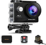 Apexcam sports action camera in black waterproof case with mounting bracket and accessories