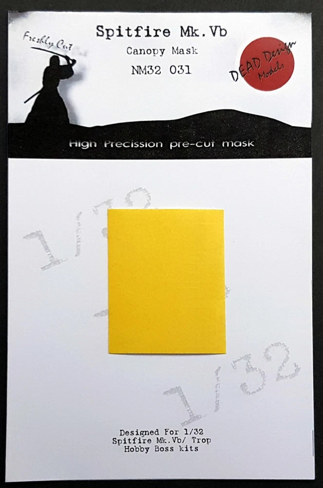 Spitfire Mk.Vb canopy mask sheet, yellow pre-cut mask for 1/32 model kits