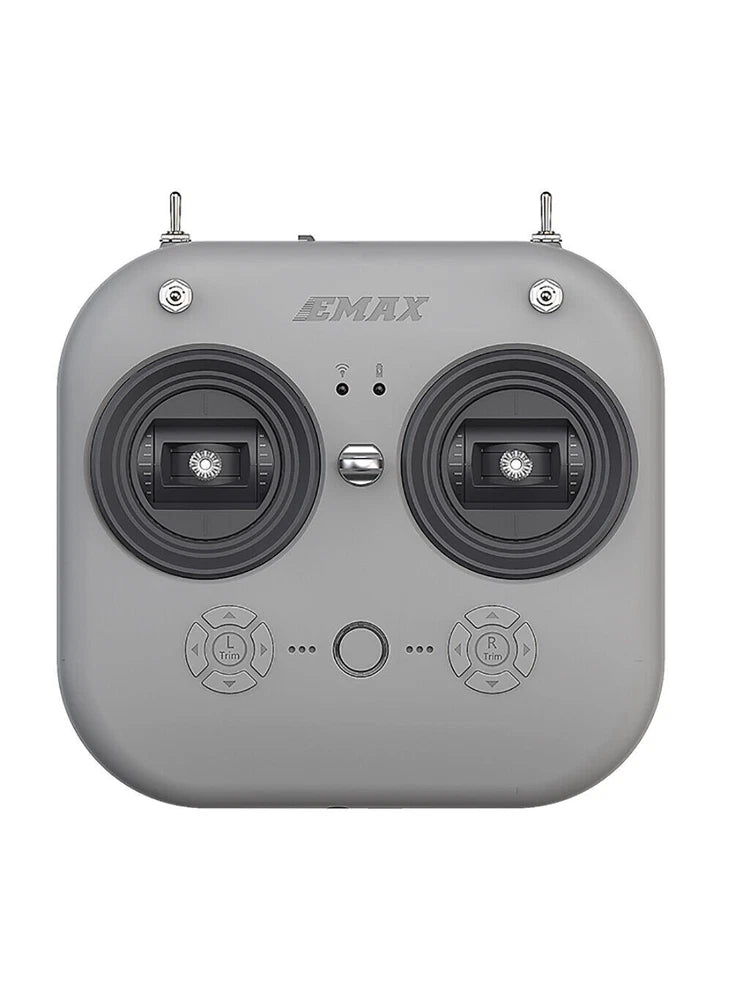 EMAX FPV transmitter controller with two circular control sticks and central switch