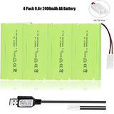 4x NiMH Battery 9.6V 2400mAh Battery Tamiya Male with USB Charging Cable for RC