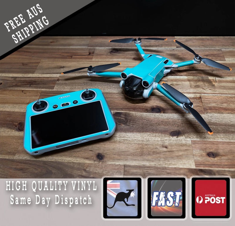 Teal drone skin wrap stickers with decals for DJI MINI 3 drone and controller
