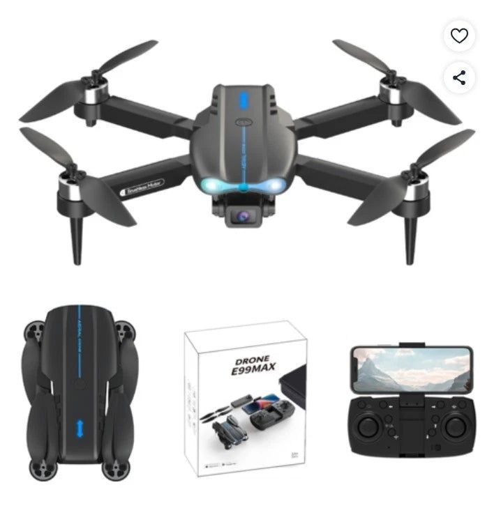 RC quadcopter drone with dual cameras, foldable propellers, and controller