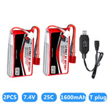 2pcs 7.4V 1600mAh 25C RC rechargeable Li-po Battery with T plug for Feilun FT012