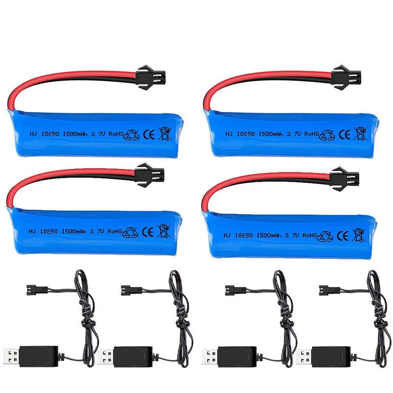 4x 3.7V 1500mAh Battery Rechargeable Li-ion Battery w/ SM Plug For RC Car Battery