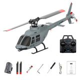 1:42 RC helicopter with remote controller; gray body with red accents, skids and tail rotor