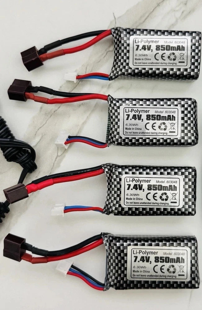 4X 850mAh 2s 7.4v Lipo T-Plug Batteries