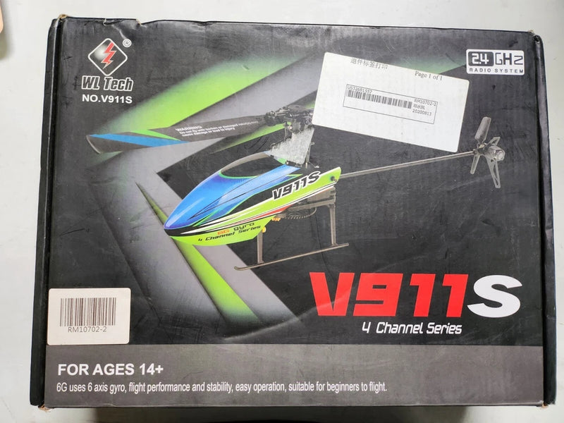 WLtoys V911S 2.4G 4CH 6-Aixs Gyro Flybarless RC Helicopter RTF