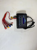 RC LiPo battery charger with LCD display and multi-cable leads, AC/DC input