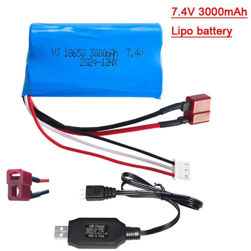 7.4V 2200mAh 3000mAh Lipo Battery T Plug for WPL MN99S D90 U12A S033g Q1 H101 Rc