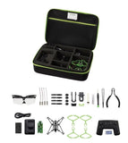 Black STEM hopper drone kit case with compartments and green-accents, drone parts inside