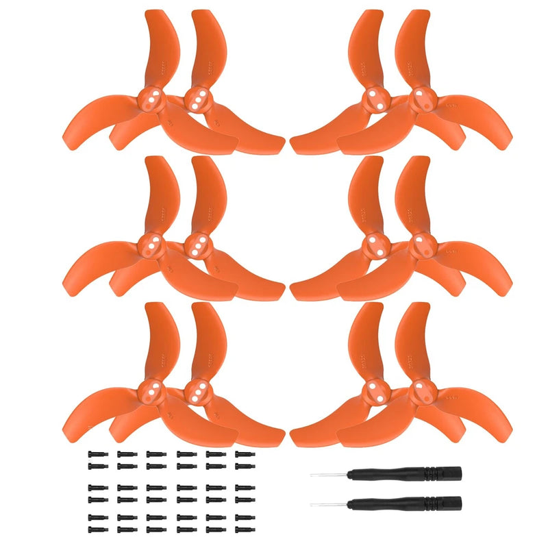12-piece propeller blade set: orange low-noise blades with mounting screws and black arms