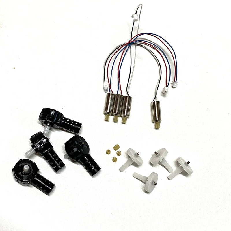 FPV quadcopter spare parts set with motor main gear, propellers, and wiring harness