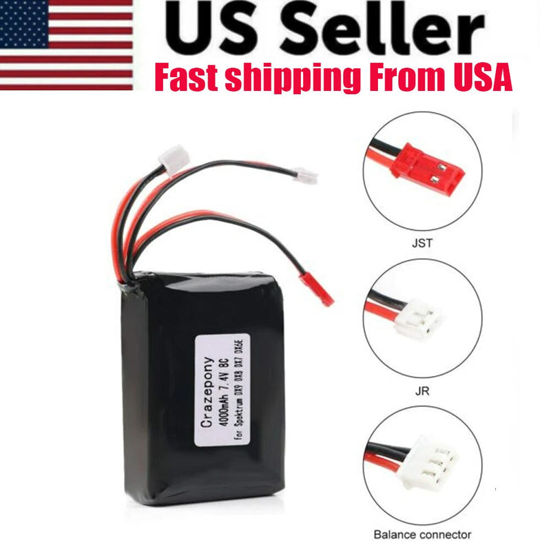 8C16C 4000mAh 2S Lipo Battery Crazepony 7.4V JST JR Plug for Spektrum DX9/8/7/6E Battery