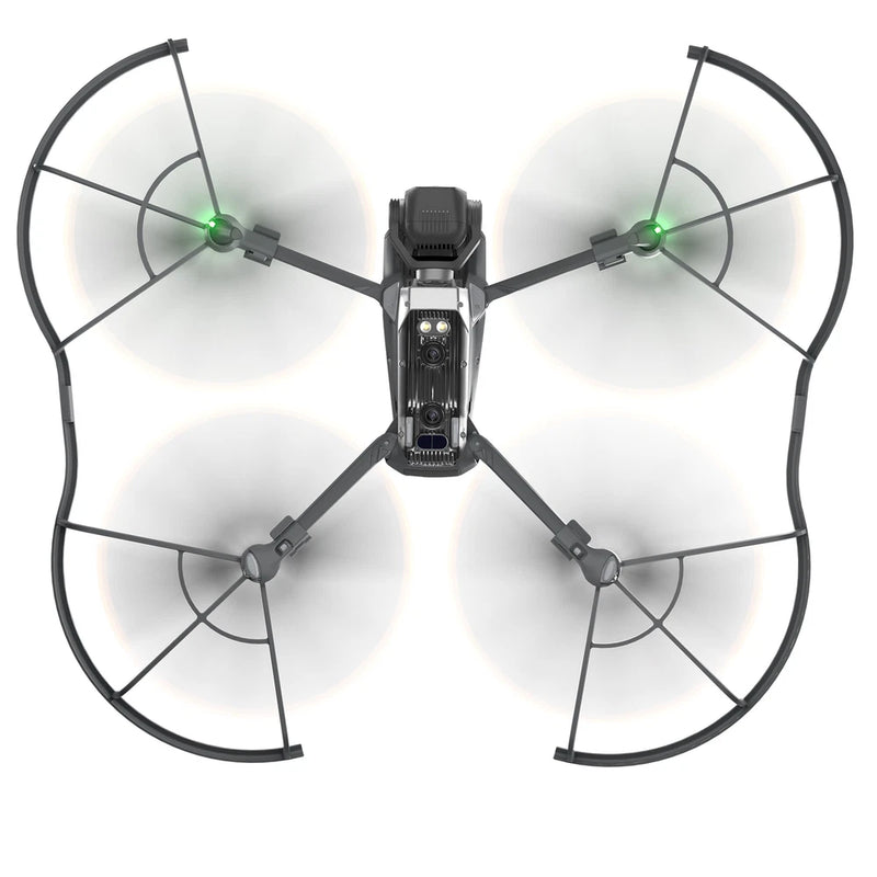 Propeller protection covers for drone, black curved guards around four blades