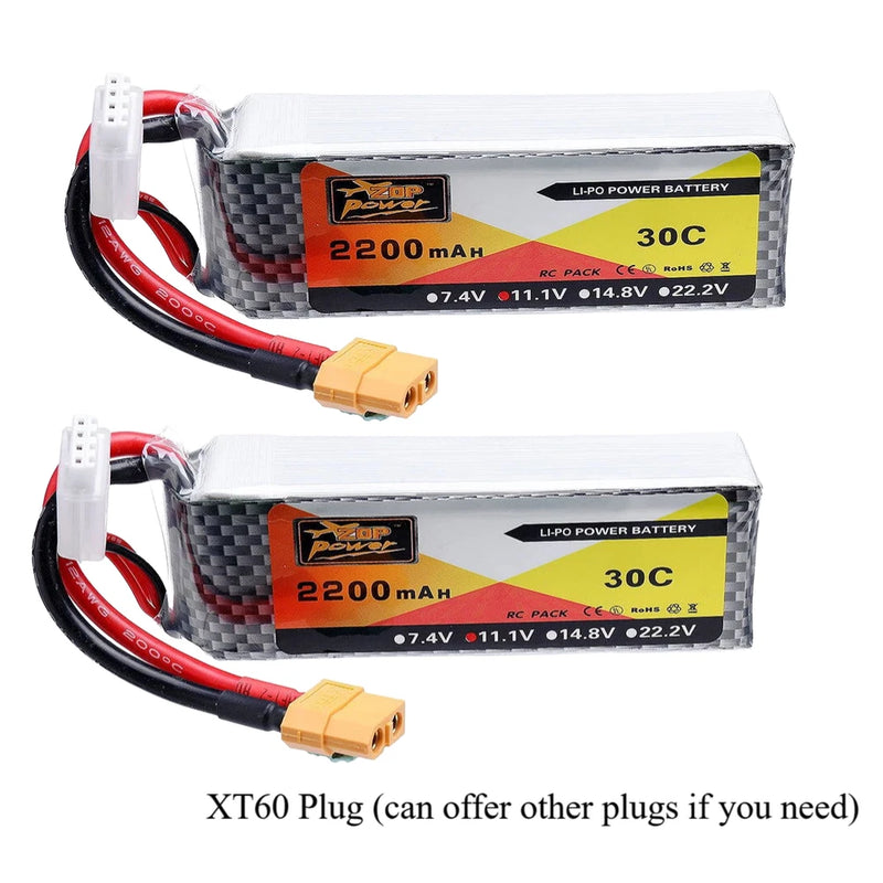 2pcs 11.1V 2200mAh 3S LiPo Battery XT60 30C for RC Drone Car Boat Helicopter