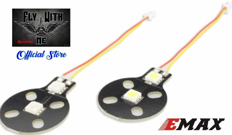 Set of two round LED motor mount lights with white LEDs on black boards