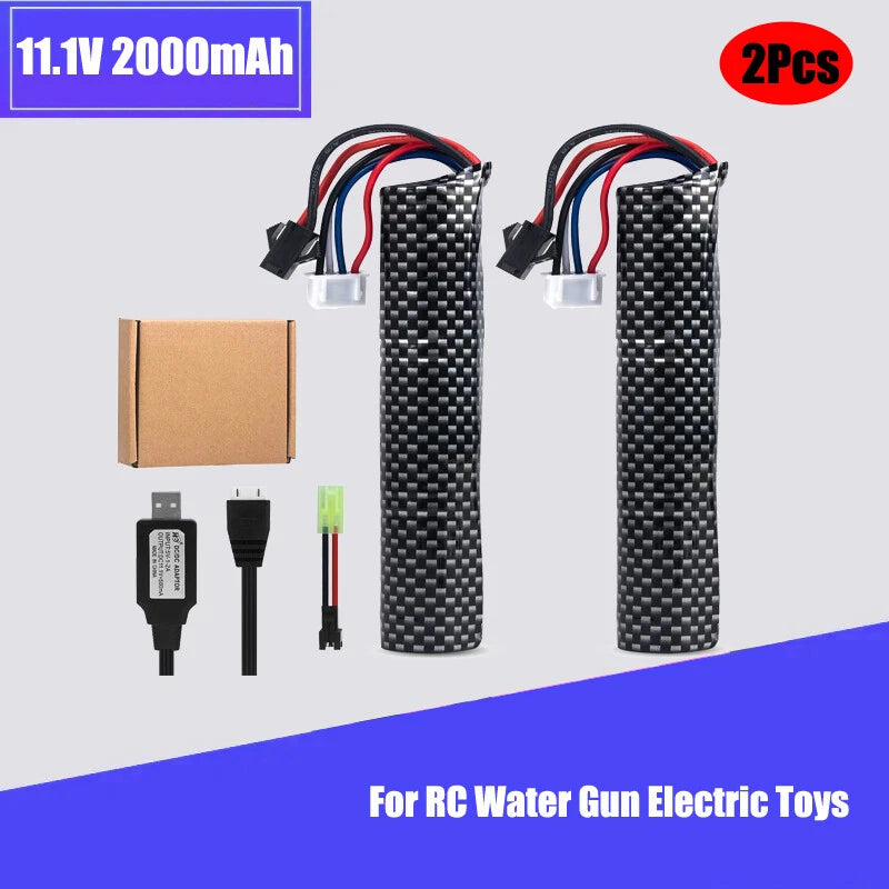 2pcs 2000mah 11.1v Lipo Batteries with 3S Cable for RC Water Gun Electric Toys