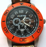LARGE UNISEX UNLISTED MODEL UL5089KCP BLACK & ORAGE WRISWATCH FRESH BATTERY RUNS Battery