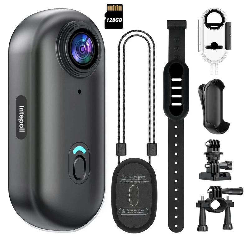 4K Mini Action Camera 128GB Thumb POV Portable Body Cam Wearable 128GB, Black