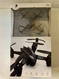 Black 4-channel quadcopter drone with blue light, shown in retail box