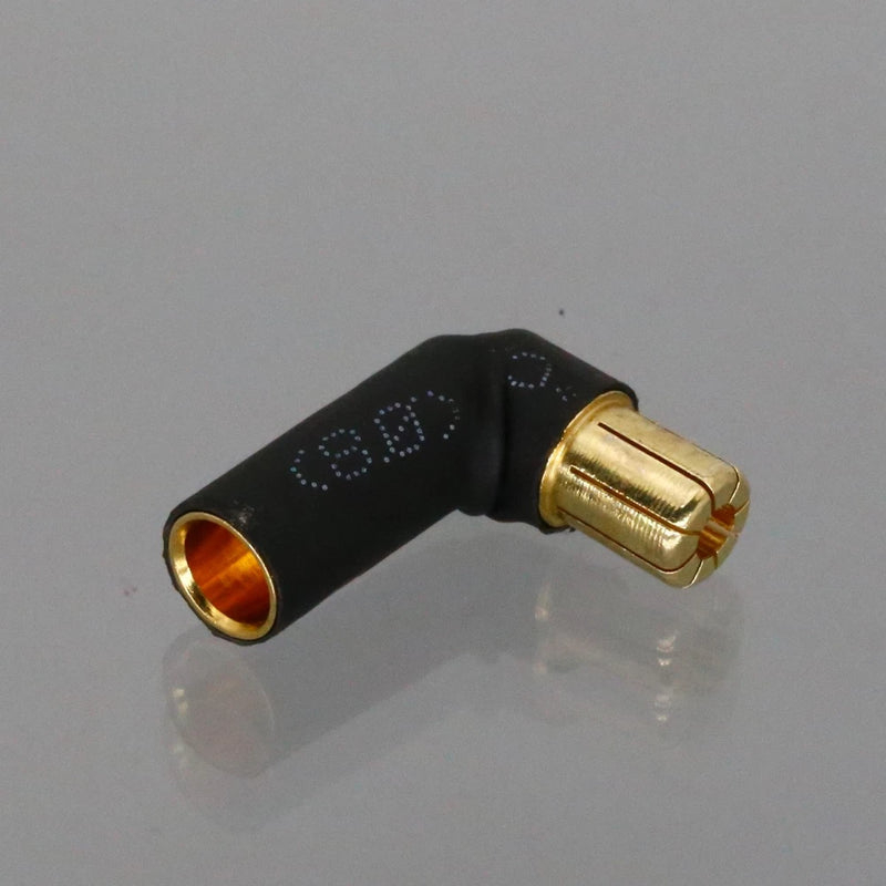 90-degree bullet adapter, black connector with gold 5.5mm female to 6.5mm male