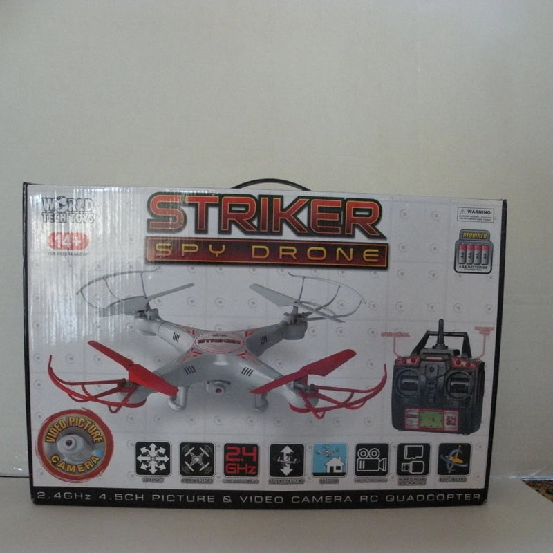 RC spy drone quadcopter retail box with drone and controller graphics