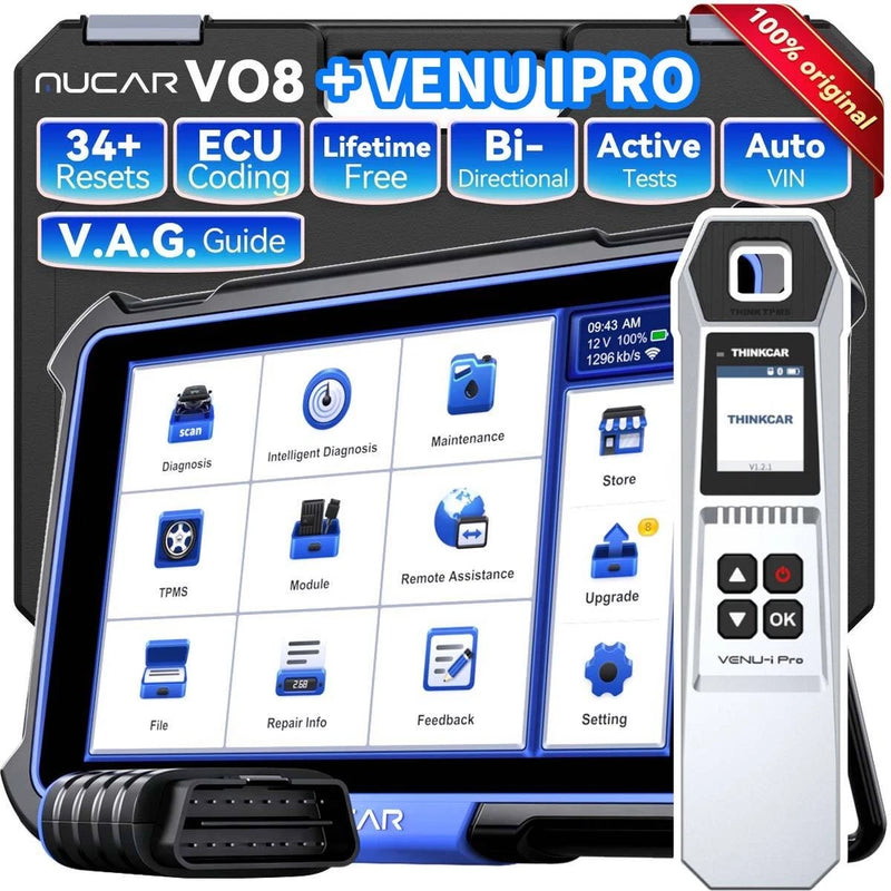 MUCAR VO8+ bidirectional OBD2 diagnostic scanner with display and OBD cable