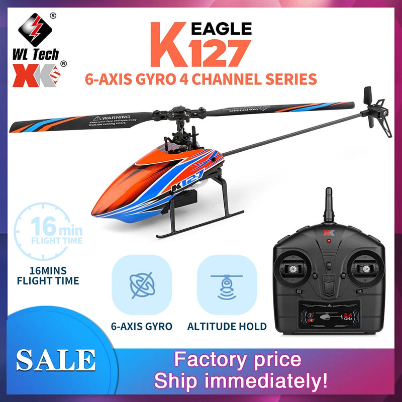 WLtoys K127 2.4G 4CH 6-Aixs Gyro Hover Single Blade Mini RC Helicopter RTF Toys