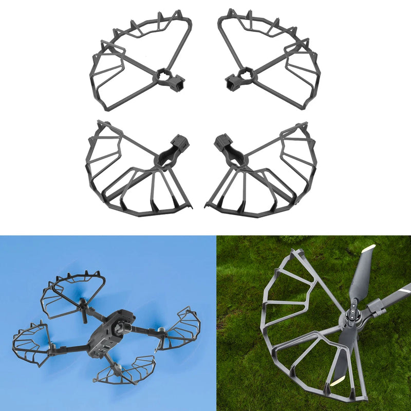 Drone propeller guard set with four blade rings, black protective cage