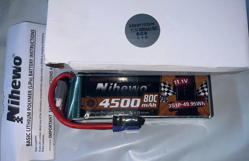 2Packs 3S Lipo Battery RC Lipo Battery 11.1V 4500 mAh 80C EC5 Connector Battery