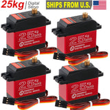 25kg digital metal steering servo with black housing, red label, and servo wires