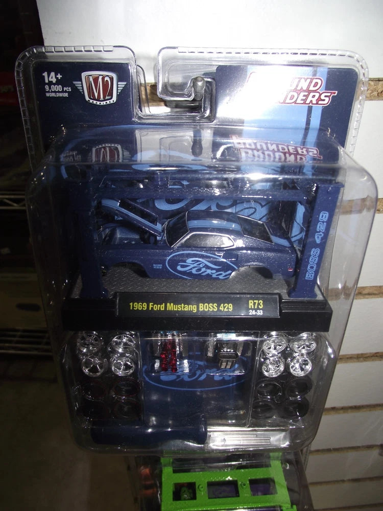 M2 1/64 1969 Ford Mustang Boss 429 R73 blue model kit in blister package
