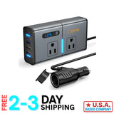 Portable 200W Car Inverter with 4 USBs & Dual 110V Outlets for All Devices