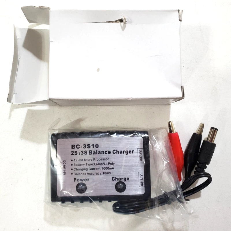 Lipo balance charger with BC-3S10 label, red and black power leads, in packaging