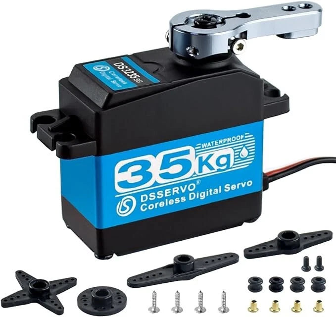 DS3235 SG waterproof digital metal gear servo with mounting hardware, black and blue