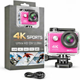 4K Action Camera 20MP WiFi Waterproof 30M Underwater Vlog Cam 16GB Pink