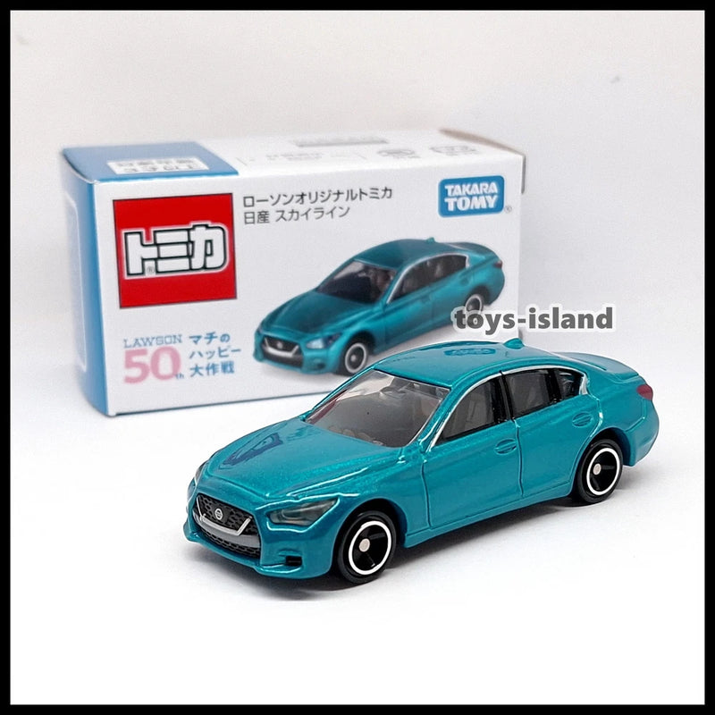 Teal die-cast model car with black wheels, front three-quarter view
