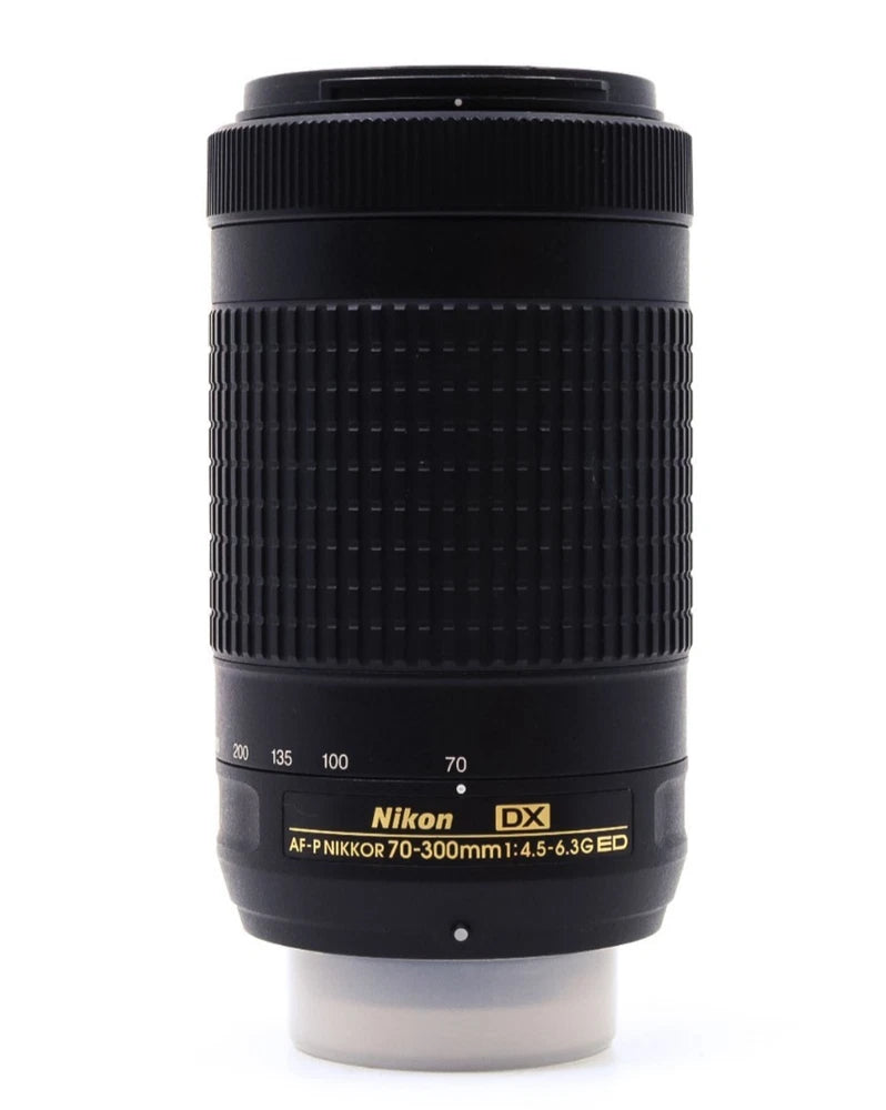 Nikon DX AF-P 70-300mm zoom lens, black barrel with Nikon DX markings